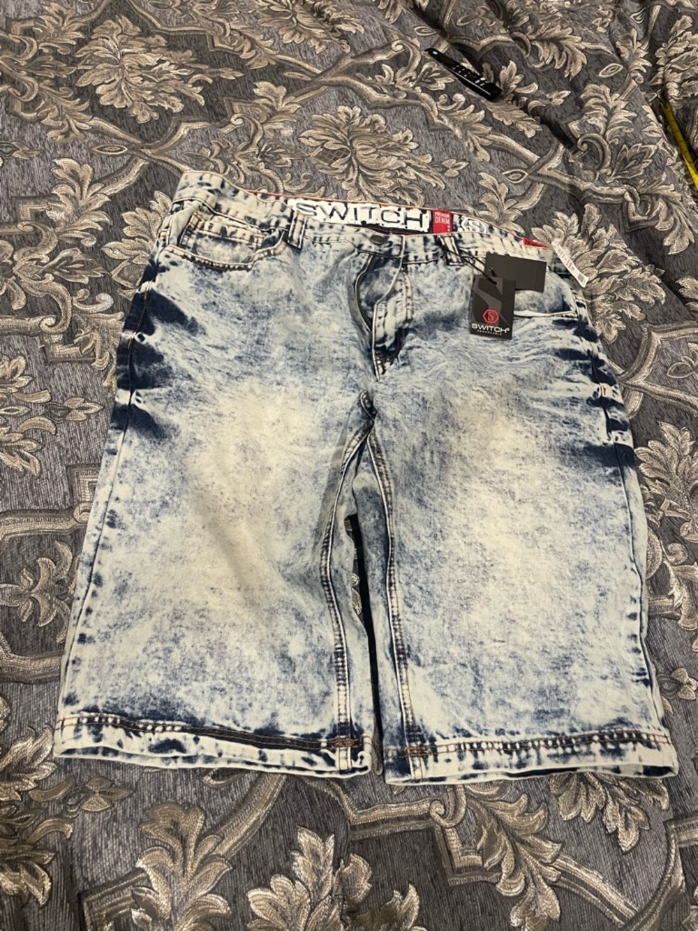 Switch Acid-Wash Denim Shorts for Men - Light Blue/White
